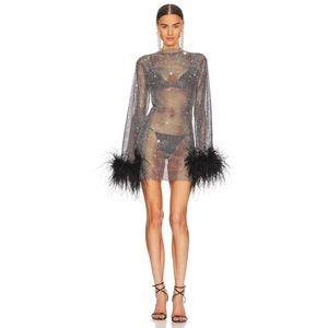 Santa Brands Black Feathers Mini Dress Black Unlined Women's OS NWOT